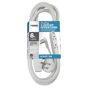 3-Outlet Extension Cord, White - 6 Ft