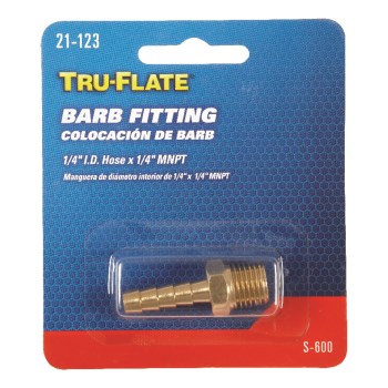Tru-Flate Brass Barbed Air Hose Fitting - 1/4" x 1/4" NPT