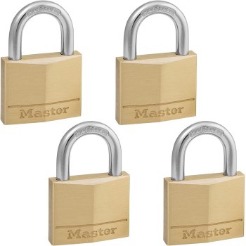Master Lock Solid Brass Padlock, Keyed Alike - 1-9/16", 4pk