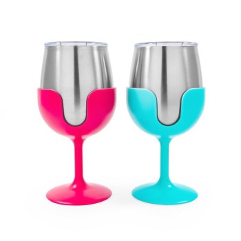 Wine Tumbler Set,  Blue & Pink ~ 8 oz
