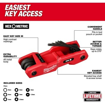 Milwaukee Metric Folding Hex Key Set   8pc