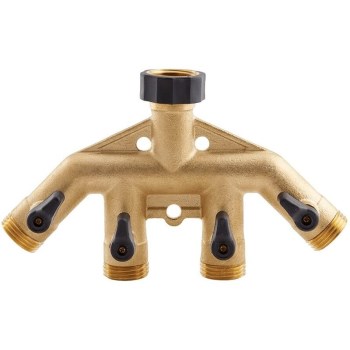 Brass Connector,  High Flow - 4-Way, Brass