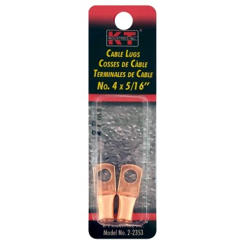 K-T Industries Copper Cable Lug - 4 AWG x 5/16", 2pk