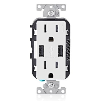 Duplex Receptacle, USB Charger - White