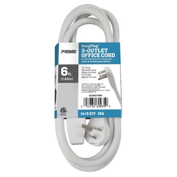 3-Outlet Extension Cord, White - 6 Ft