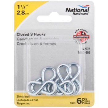 Zinc Closed S Hooks, Visual Pack 2072 #812