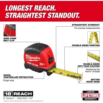 Milwaukee Wide Blade Tape Measure - 35 Ft