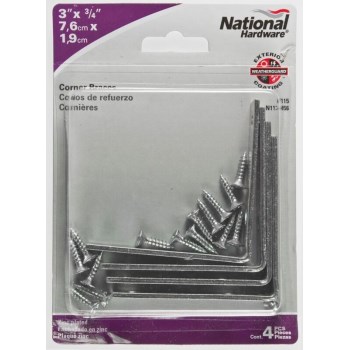 Zinc Corner Brace - 3" x 3/4" 