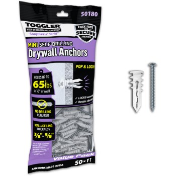 SnapSkru Mini Self-Drilling Drywall Anchor (50 pack)  #6-8