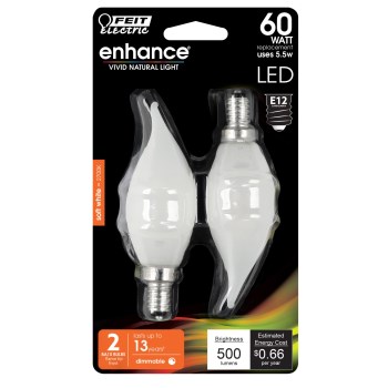 Feit LED Flame Tip Chandelier Bulb - 40W Equiv., E12, 2-Pack