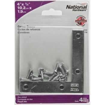 Zinc Flat Corner Brace, Visual Pack 117 4 x 3/4 inches