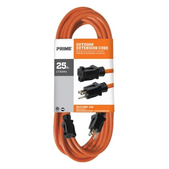 Prime Wire Outdoor Extension Cord, Orange - 16/3, 25 Ft