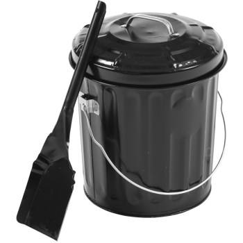 Ash Pail Container w/ Shovel ~ Black