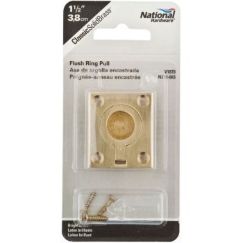 Flush Ring Pull, Polished Solid Brass ~ 1.75" x 1.50"