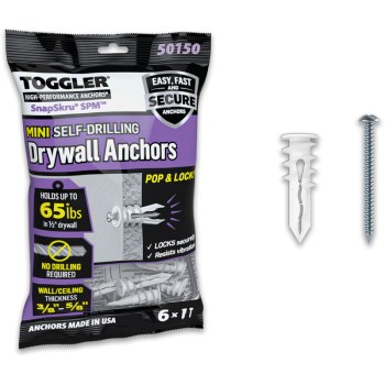 SnapSkru Mini Self-Drilling Drywall Anchor (6 pack)  #6 x 1-1/4"