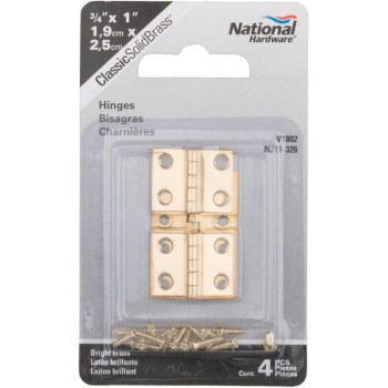Solid Brass Broad Hinge, 4 pack ~ 3/4" x 1"