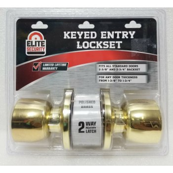 Elite Security Entry Ball Knob, Polished Brass - 2pk