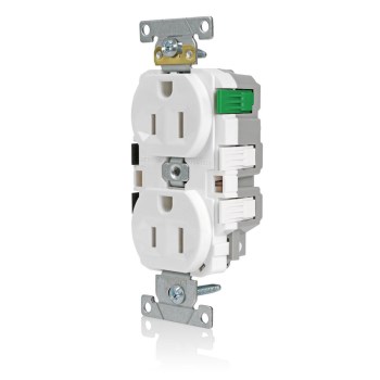 Leviton Lever Edge Commercial Duplex Receptacle, White - 15 Amp