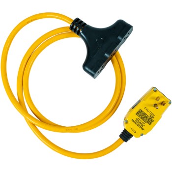 12/3 SJTW GFCI Tri-Tap Extension Cord - 6 Ft, Yellow