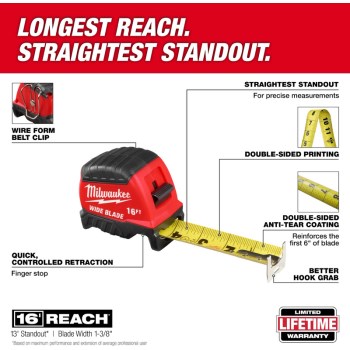Milwaukee Wide Blade Tape Measure - 16 Ft