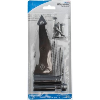 Ornamental Screw Hook/Strap Hinge, Black ~ 7" 