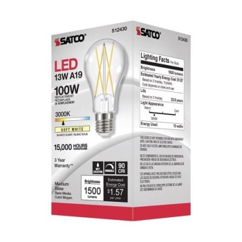 12.5W LED A19 Filament Bulb - 3000K Soft White
