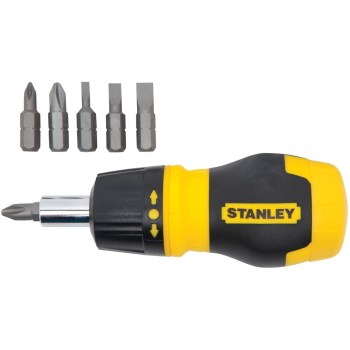 Stubby Ratcheting Multi-Bit Screwdriver ~ 6-in-1