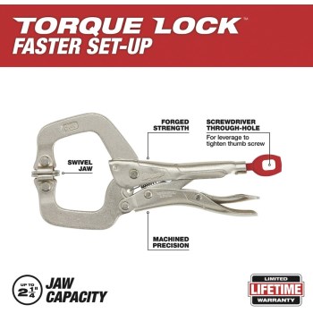 Torque Lock Locking C-Clamp, Swivel Jaws - 6"