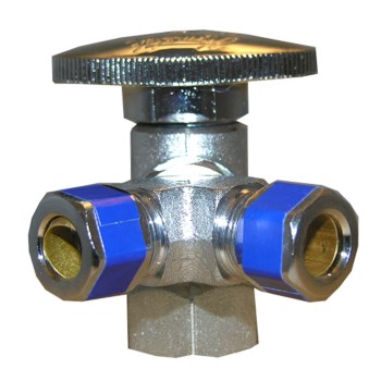 Larsen 1/4 Turn 3-Way Angle Stop Valve - 1/2" x 3/8" x 3/8"
