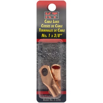 K-T Industries Copper Cable Lug - 1 AWG x 3/8", 2pk