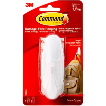 3M Command Large Designer Hook - 5 lb, White