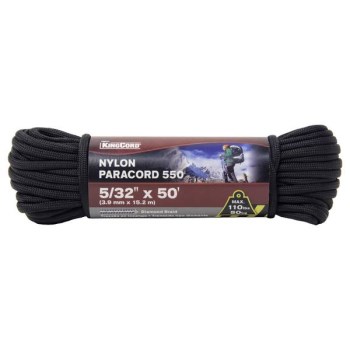 Nylon Paracord 550, Black - 5/32" x 50 Ft