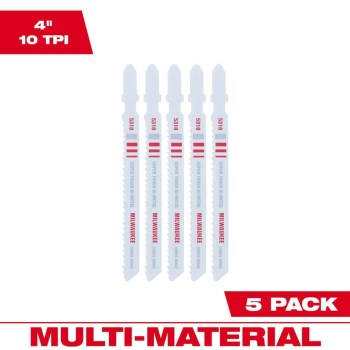 Milwaukee T-Shank Jigsaw Blade - 4" x 10 TPI, 5pk