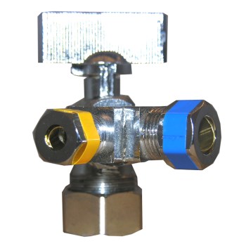 Larsen 3-Way Angle Stop Ball Valve - 5/8" x 3/8" x 1/4"