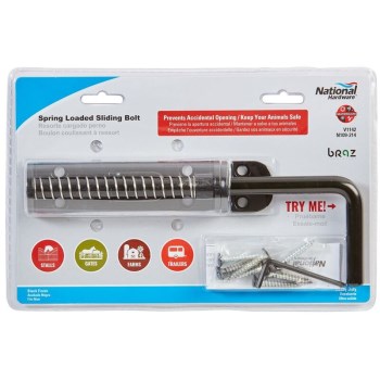 Spring-Loaded Heavy Duty Sliding Bolt Latch, Black ~ 10 5/16" L x 1 9/16" W