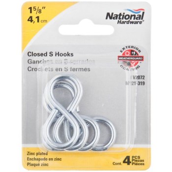Zinc Closed S Hooks, Visual Pack 2072 #810