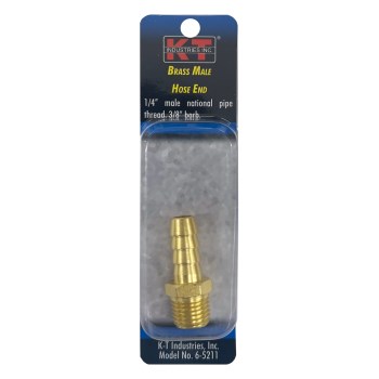 Brass Barbed Hose End, Male - 1/4" NPT x 3/8" Barb