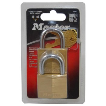 Master Lock Solid Brass Padlock, Keyed Alike - 1-9/16", 2pk