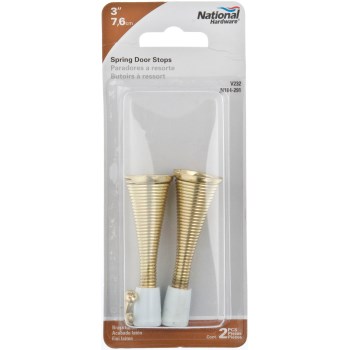 Spring Door Stop, Brass - 3", 2pk
