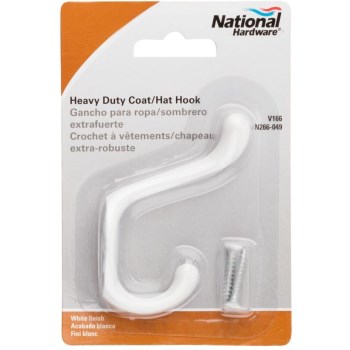 Coat & Hat Hook, Heavy Duty ~ White