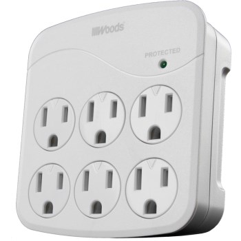 Woods Wall Tap w/Surge Protection, White ~ 6 Outlet 