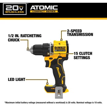 DeWalt ATOMIC 20V MAX Brushless 1/2" Drill/Driver (Bare Tool)
