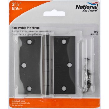 Square Door Hinge,  Black ~ 3 1/2"