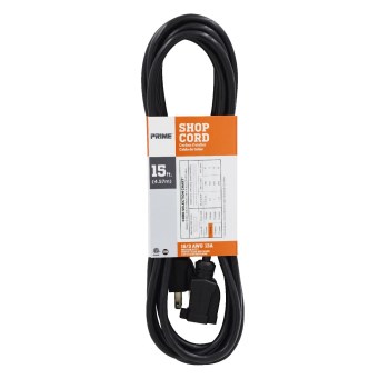 Prime Wire Outdoor Extension Cord, Black - 16/3, 15 Ft
