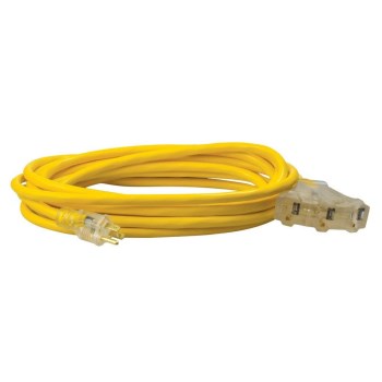 12/3 Multi-Outlet Vinyl Extension Cord, Yellow - 25 Ft