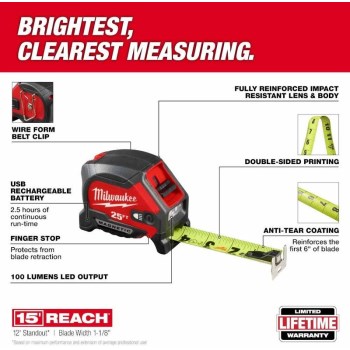 Magnetic Tape Measure with LED Light - 25 Ft