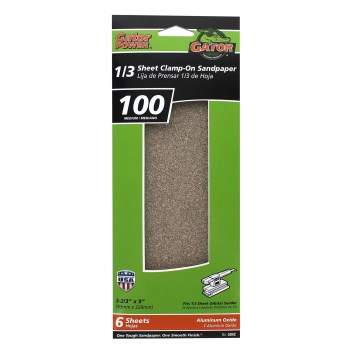 Gator Aluminum Oxide 1/3 Sheet Sandpaper - 100 Grit, 6-Pack