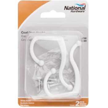 Coat & Hat Hook,  White Finish ~  Set of 2 