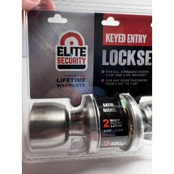 Elite Security Entry Ball Knob, Satin Nickel - 2pk