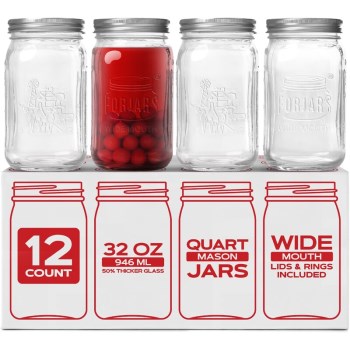 Forjars Wide Mouth Glass Canning Jars - 32 oz, 12pk